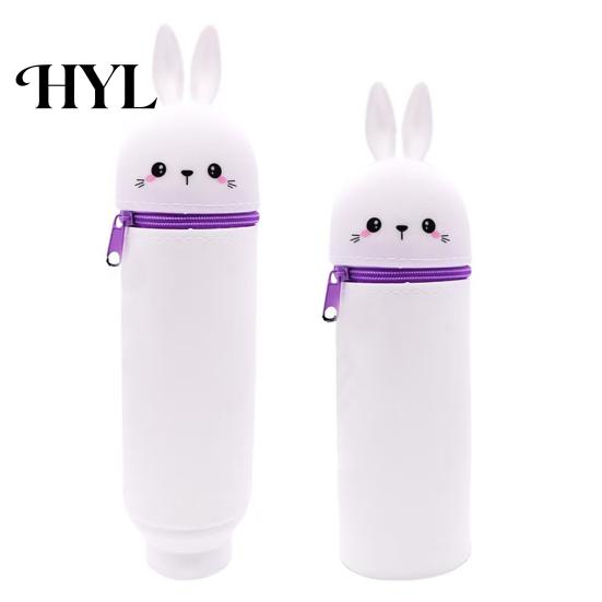 Rotating Pen Holder Pencil Case Desktop Stand Up Cartoon Animal Design School Pouch Silicone Storage Bag for Home Office Supplies Retractable