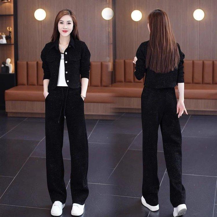 Женский костюм высокого класса, модная весенне-осенняя куртка, куртка + широкие брюки, костюм из двух предметов