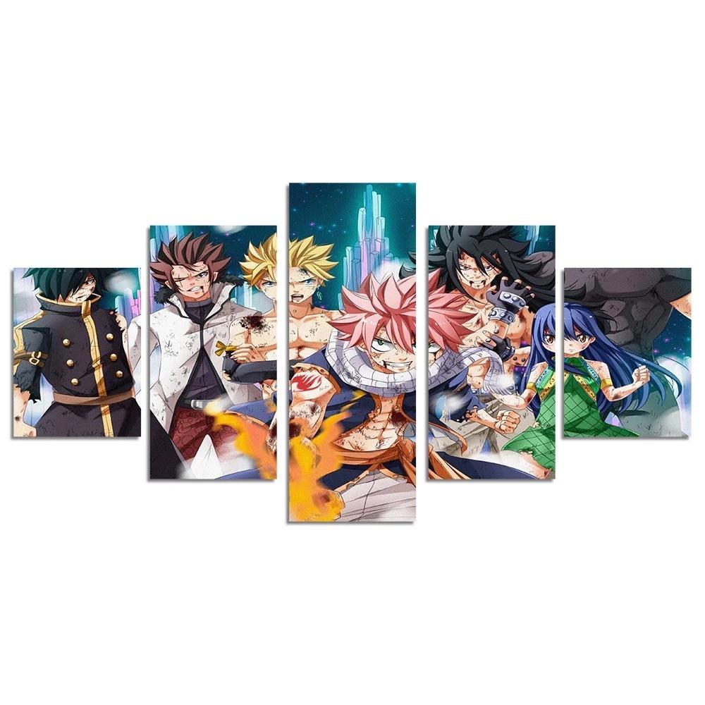 Wall Art Poster HD Printing 5 Pieces Anime Characters Canvas Paintings Modern Living Room Decoration Home Modular Frame Pictures