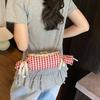 Metal Chain Candy Shape Bag Cherry Denim Lace Shoulder Bag Sweet Red Plaid Crossbody Bag  Travel