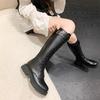 Модные Повседневные Высокие Удобные Женские Ботинки Зимний Стиль Круглый Носок Толстая Подошва Нескользящие Ботинки для Мотоциклистов с Перекрестными Ремнями