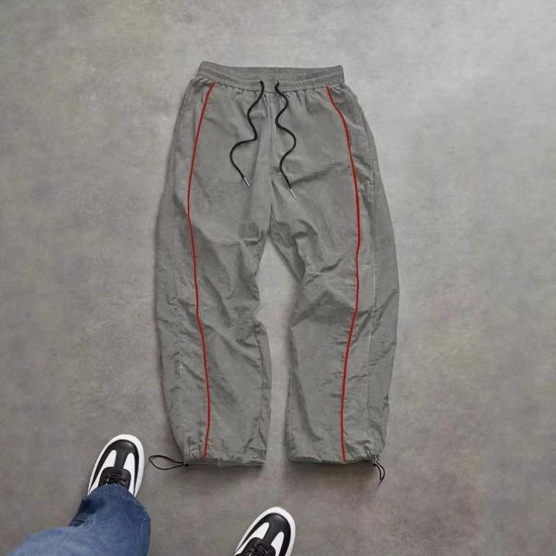 Mens Striped Wide Leg Pants Loose Quick Dry Drawstring Casual Sports Trousers