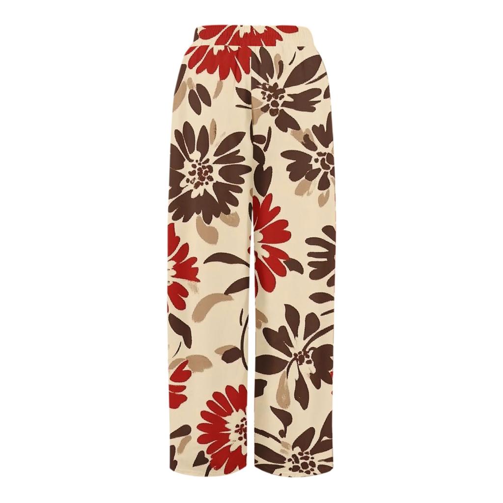 Женские брюки с принтом и широкими штанинами, с карманами, с высокой талией, на кулиске, свободные, повседневные