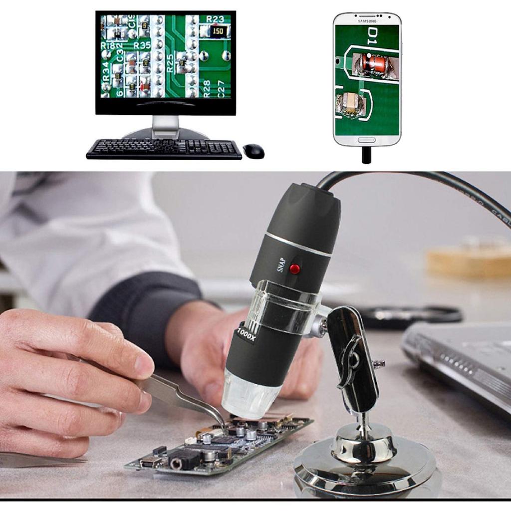 Bysameyee USB Digital Microscope 40X-1000X, 8 LED Magnifying Endoscope Camera with Carrying Case and Metal Stand, Compatible with Android, Windows 7,