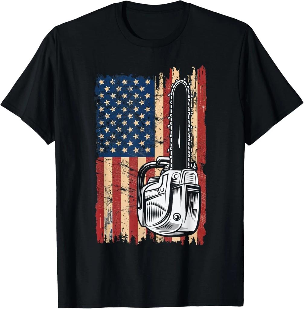 Funny Chainsaw USA Flag Lumberjack Woodworker Patriot Gift Unisex T-Shirt