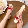 Fashion Design Shoes Retro Plaid Bow Sandals Kitten Heels French Style Peep Toe Shoes Mixed Color Sweet and Cute Women's Vocation Shoes