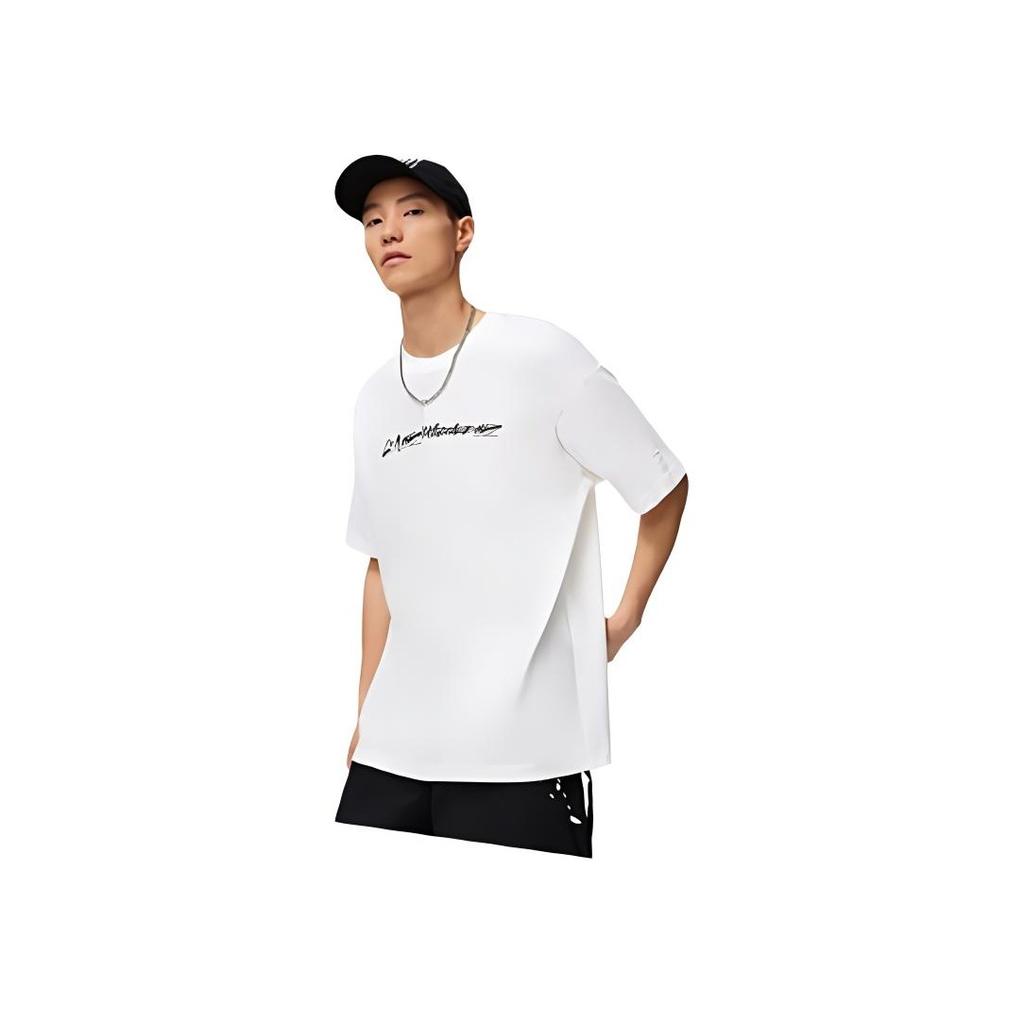 Li-Ning Совместная брендовая футболка OG Slick Letter Smile с круглым вырезом и короткими рукавами, мужские топы Off-White AHST475-4