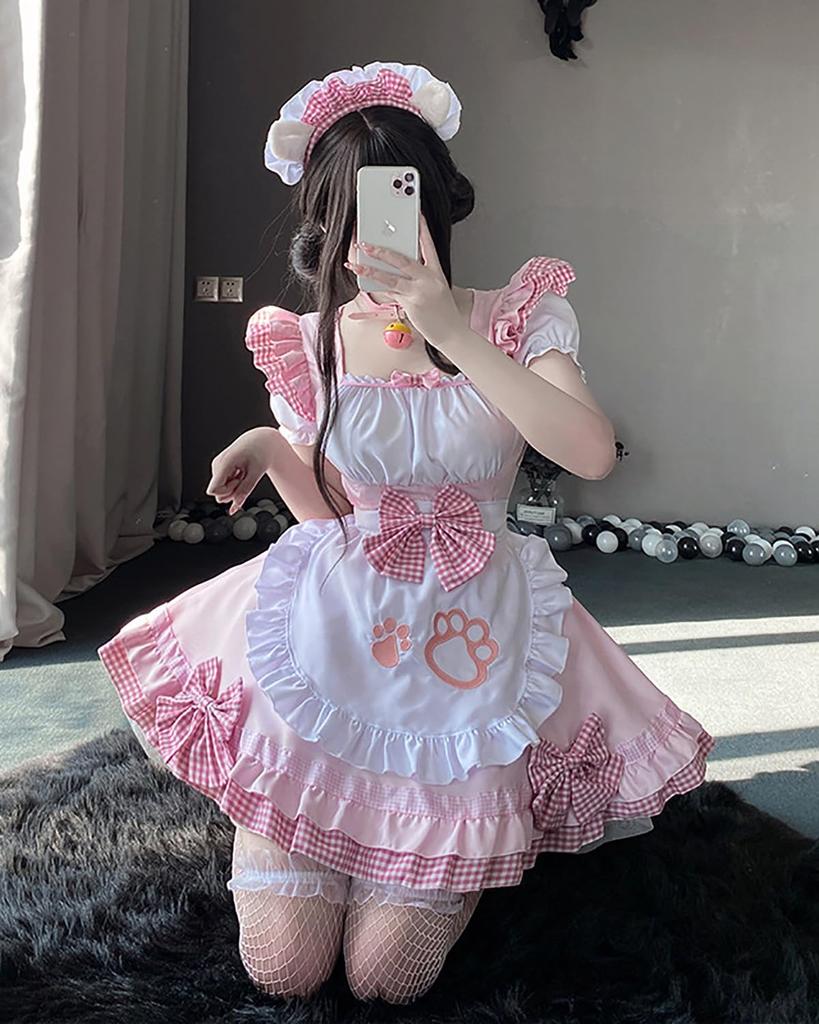 Униформа горничной Косплей Сексуальная Милая Кошка Лолита Униформа Аниме Платье Кружевной Костюм Идола Готическая Лолита Повязка На Голову Косплей Горничная Кафе Кафе Костюм Милый Сексуальный