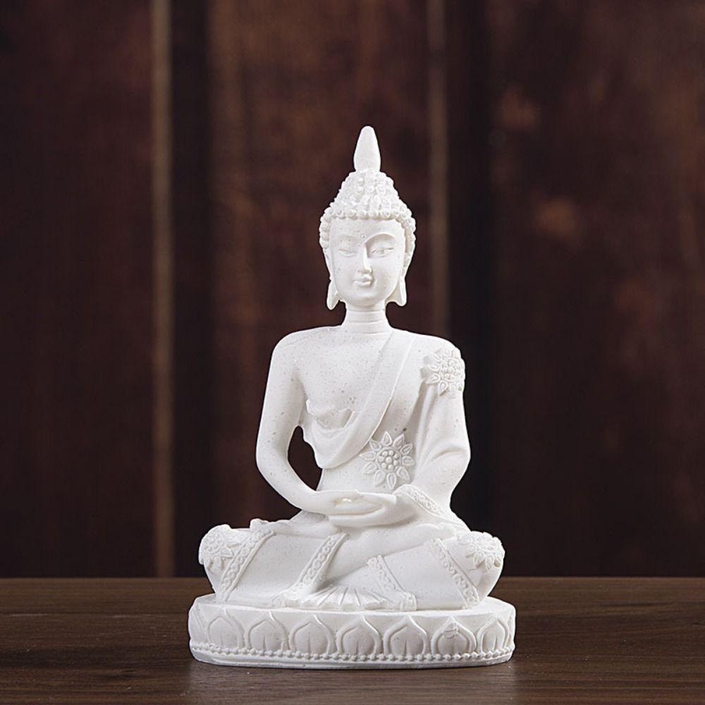 Oriental Culture Sandstone Buddha Sitting Meditation Buddha Statue Zen Ornament  Indoor