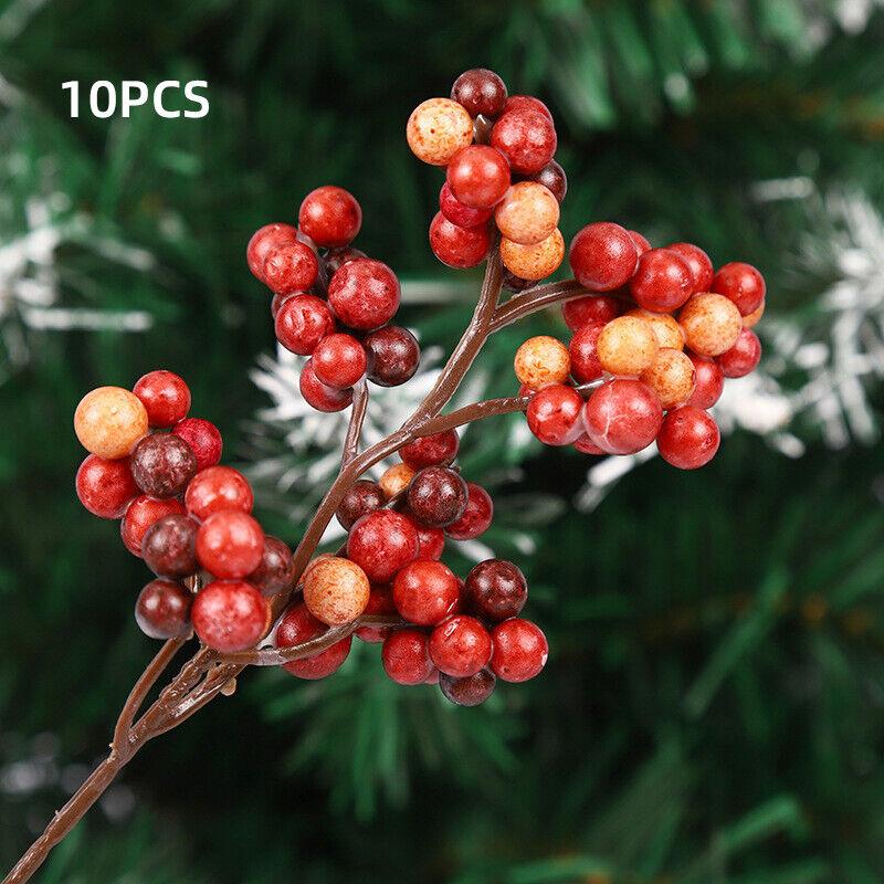 10 шт. искусственных стеблей ягод, рождественские ягодные палочки, декоративные ветки ягод