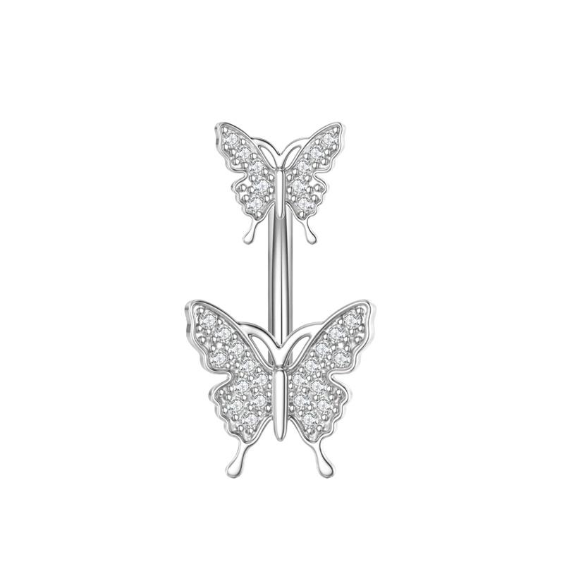 Stainless Steel Double Headed Butterfly Zircon Piercing Fake Belly Button Ring Body Jewelry For Women Ornaments