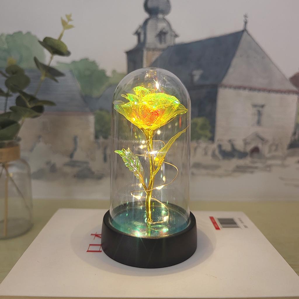 Eternal Rose Decor Compact Glass Dome Night Light Table Decor Night Light Soft Led Lighting Gold Foil Rose Gift For Bedroom