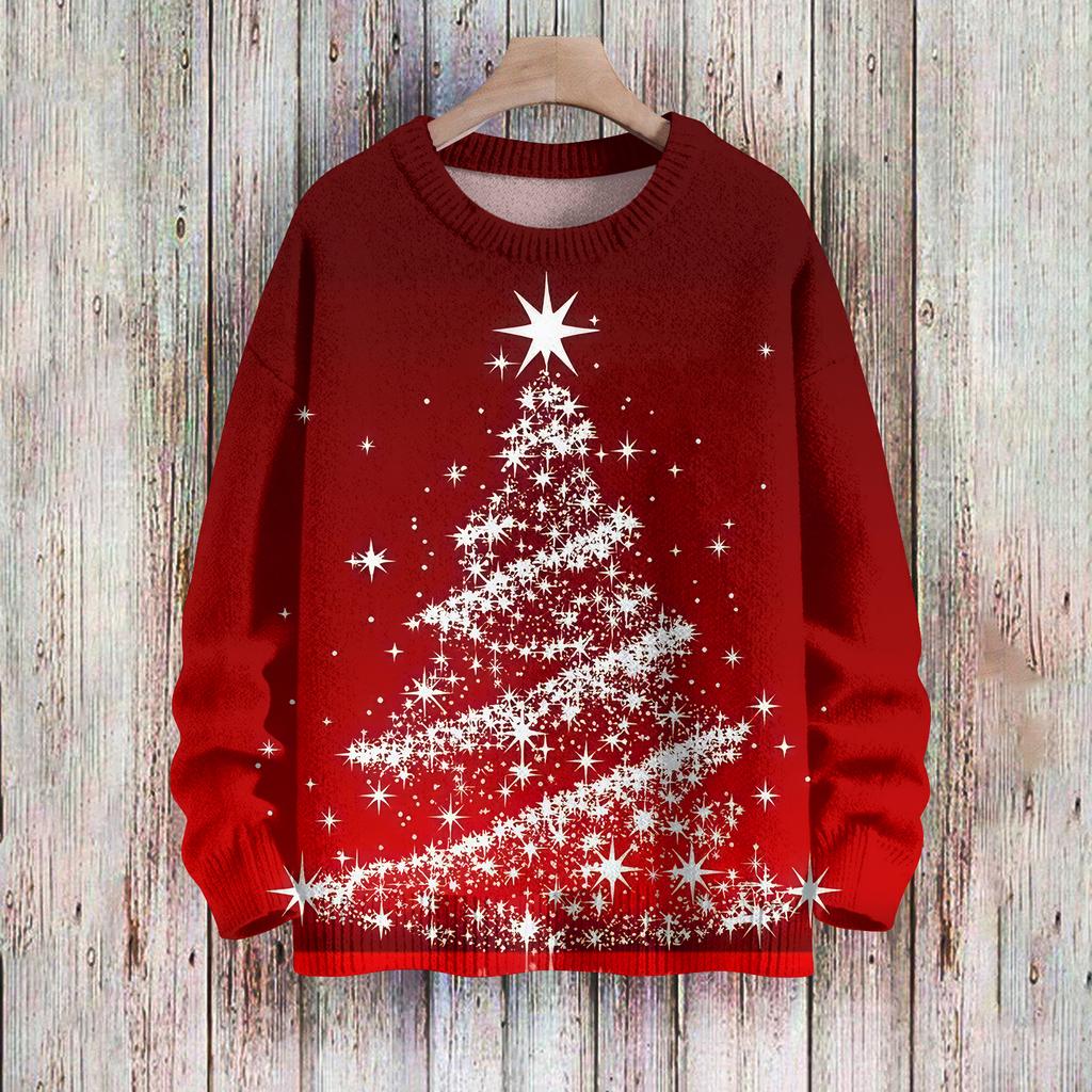 Рождественские толстовки для женщин Вязаный свитер Милая рубашка Осенний свитер с круглым вырезом Топы