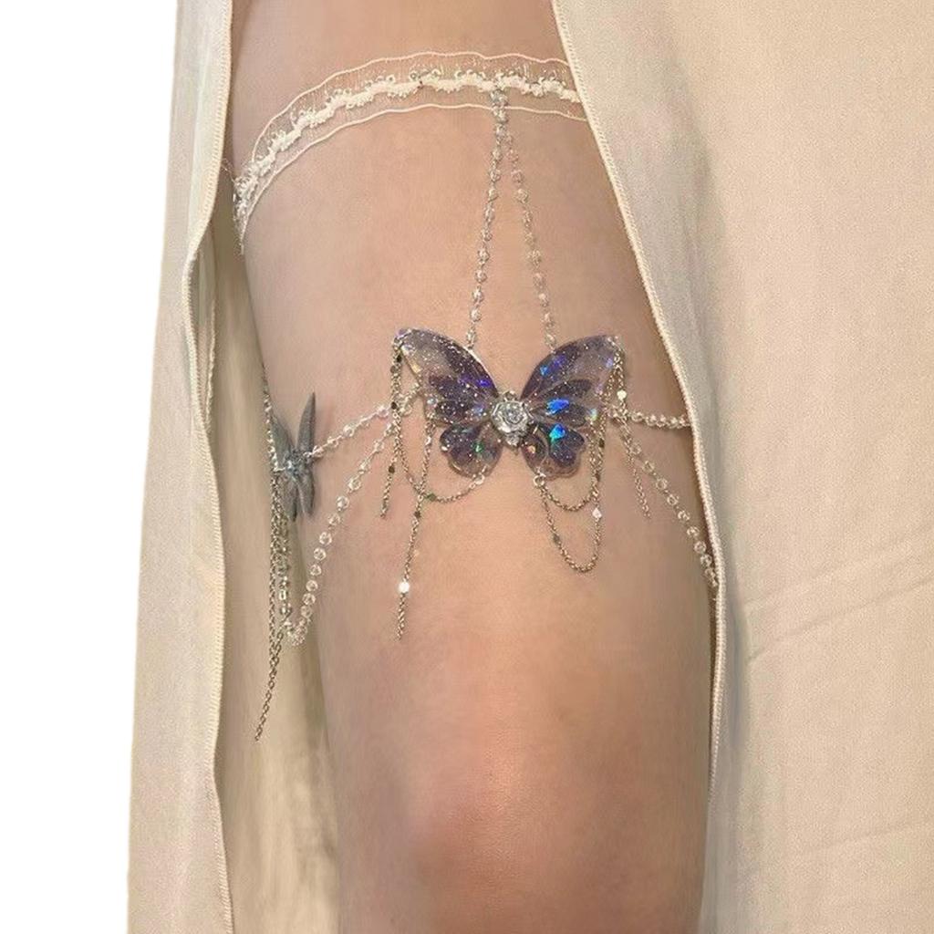 Butterfly Tassels Thigh Chain Adjustable Length Lace Leg Chain with Fringes Accent Unique Body Jewelry for Women Girls