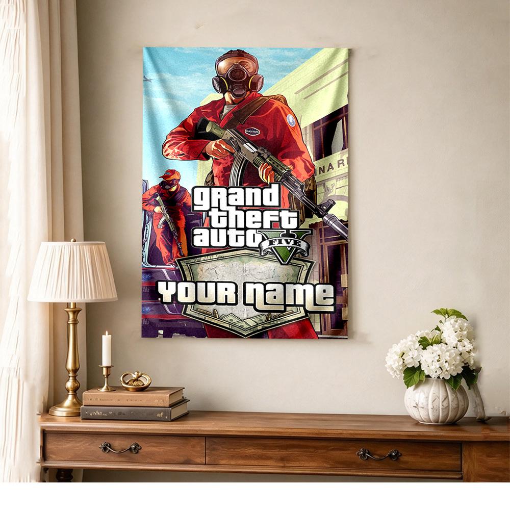 Gta Customize Text Tapestry Foldable Wall Tapestry Durable Comfort Ideal for Office Wall Four Seasons Decor Perfect Gift for Relatives and Friends
