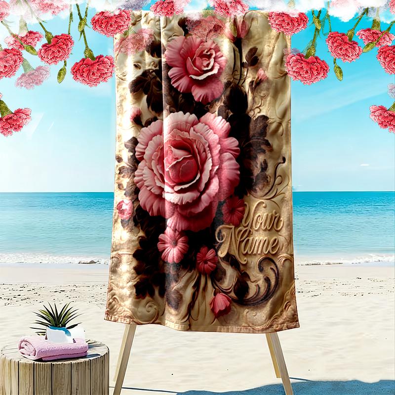 Custom NameFloral design. Beach Towel Soft Microfiber Summer Towel Quick Dry Absorbent Towel for Beach Swimming Pool Travel