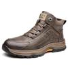Кожаные походные туфли на меховой подкладке для мужчин. Нескользящие теплые кроссовки на флисовой подкладке. Мужские зимние высокие деловые ботинки. Рабочие ботильоны для мужчин.
