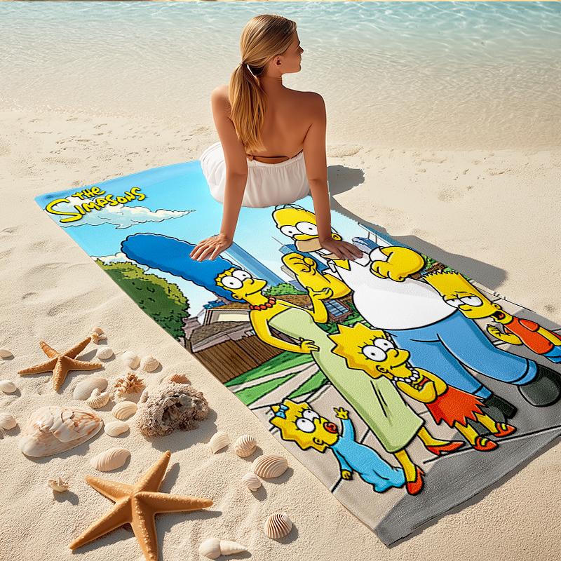 1Pc Simpsons Family Adventure Beach Towel, Quick Dry, Multi-Use for Beach Pool Gym Yoga Home Travel, Christmas, Halloween, Xmas Gift S775