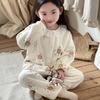Children's Pajamas Autumn and Winter Plus Velvet Thickening Girls Baby Home Service Suit Korean Lace