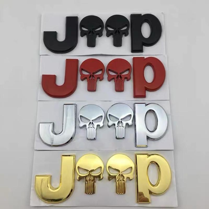 3D Metal Skull Emblem Badge For Jeep Auto Car Stickers Accessories For Jeep Cherokee Wrangler Liberty Compass Car Styling