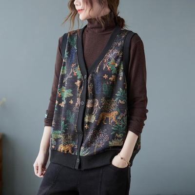 Жилет для женщин из хлопка, осенне-зимний, безрукавный, вязаный, жилет-свитер, свободный, утолщенный, повседневный, с V-образным вырезом