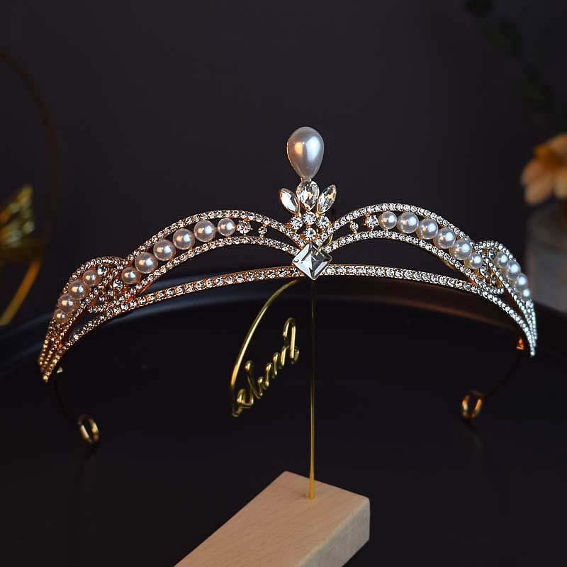 Корона Невесты Головной Убор Кристальная Повязка для Волос Корона на День Рождения Жемчужный Аксессуар для Волос Корона для Волос Аксессуары для Фото и Портретов Стиль Легкой Роскоши