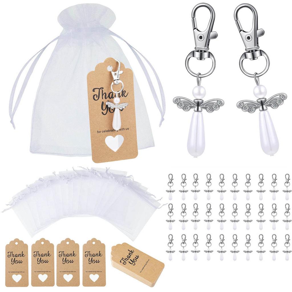 24/30 Piecces Angel Keychain with Baptism Favor Boxes/Bag Paper Alloy Key Rings Pendant Baby Shower Wedding Favor Gift