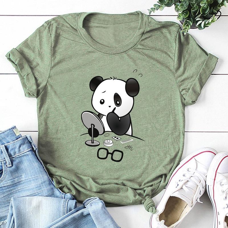 Summer Panda T Shirts Fashion Cartoon Printed Casual T-shirt Panda Makeup Funny Tee Blouse
