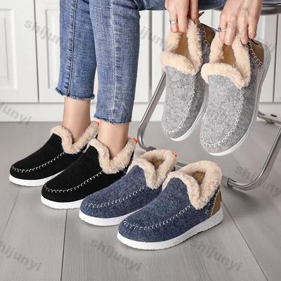 Модная женская хлопковая обувь 2025 Зима Новые плюшевые утолщенные уличные нескользящие зимние ботинки Удобная модная винтажная обувь на плоской подошве