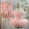 Dance Clothes Girls Practice Clothes Short-sleeved Mesh Ballet Gymnastics Dance Clothes Spot Children's Dance One-piece Short Sleeve + Tutu Skirt