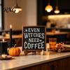 Holiday Atmosphere Home Decor Halloween Wooden Coffee Photo Frame, Retro Distressed Sign for Witch Themed Kitchen Countertop Decor, Rustic Autumn