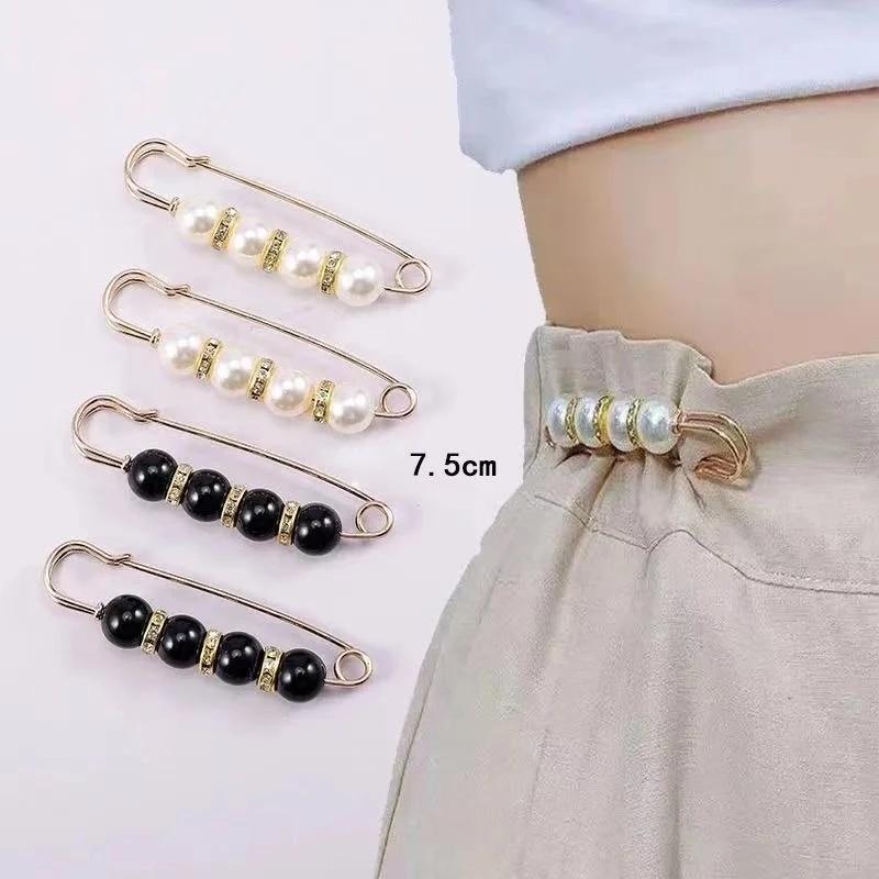 New 2Pcs Vintage Pearl Clothing Pins For Women Decor Dress Pants Buckle Brooches Set