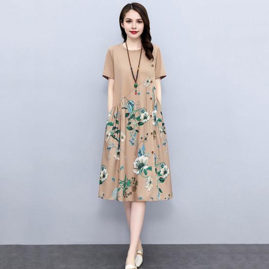 Женское летнее платье с цветочным принтом в стиле пэчворк с круглым вырезом и короткими рукавами трапециевидной формы в стиле ретро до середины икры, декор на пуговицах, женское повседневное платье миди для свиданий