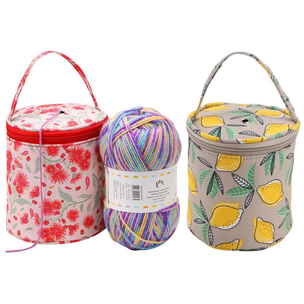Сумка-органайзер для вязания крючком с цветочным узором, сумка для хранения пряжи, молния с ручкой-ремешком