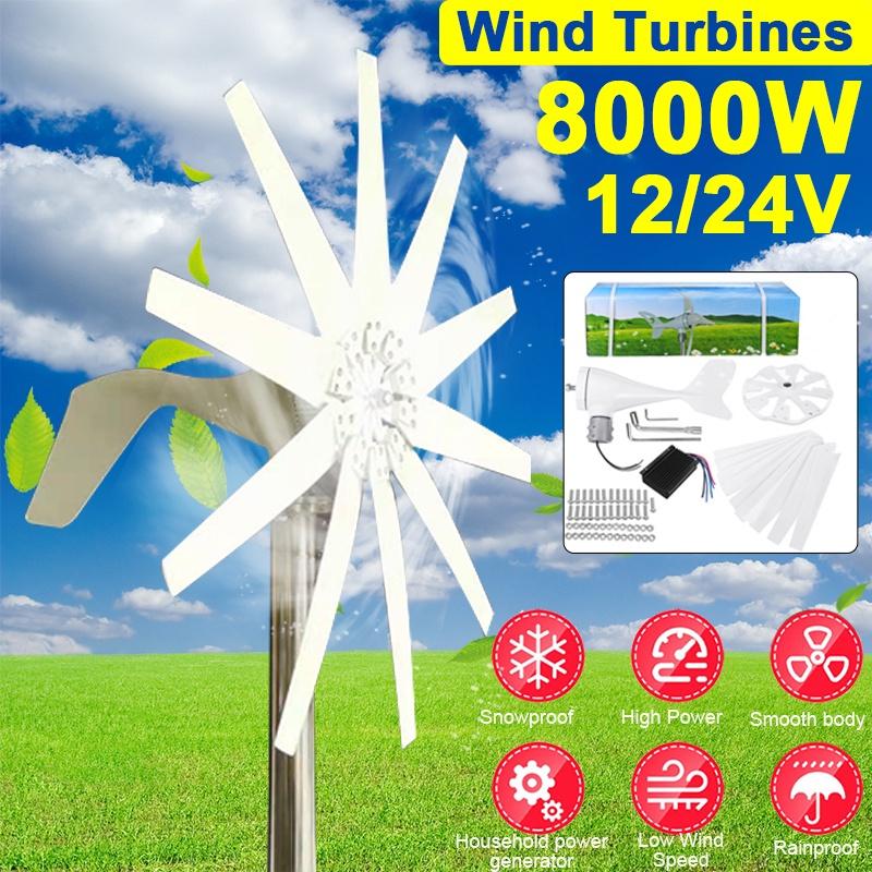 8000w 12 / 24V Wind Turbine with 10 Blades MPPT Controller Small Wind Turbine for Home Use Low Noise High Efficiency