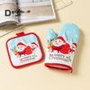 1 Set Baking Glove Cartoon Pattern Christmas Glove Heat-resistant Oven Glove with Mat for Home Kitchen