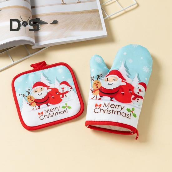 1 Set Baking Glove Cartoon Pattern Christmas Glove Heat-resistant Oven Glove with Mat for Home Kitchen