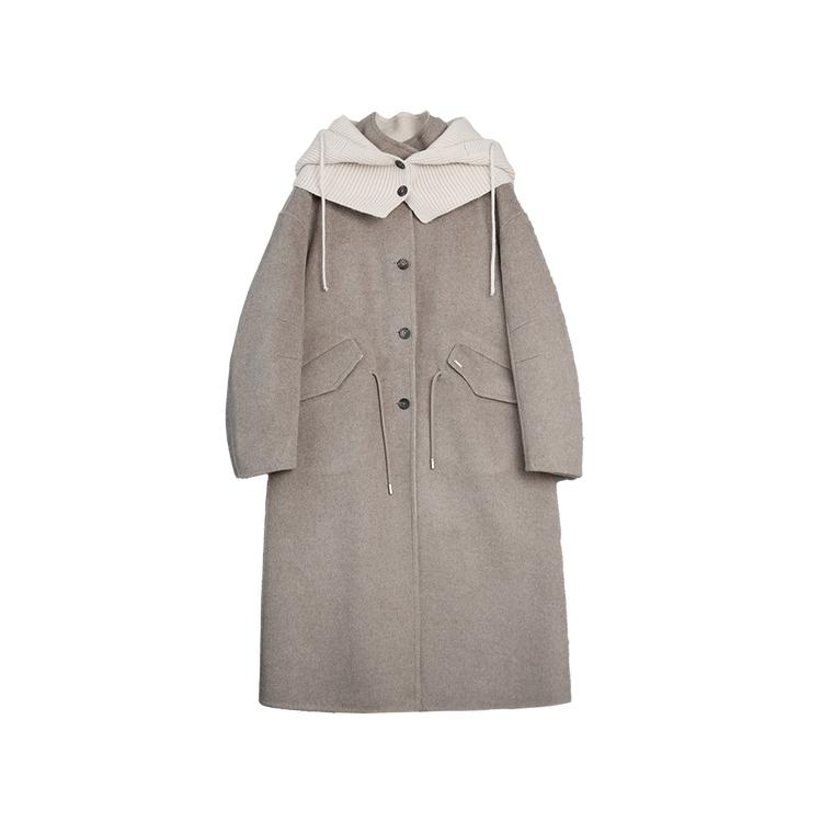 ELLE French Style Spliced Oversized Fashion Design Casual Loose Versatile Long Sleeve Double-Sided Wool Coat Soft Overcoat Women coats EN52465