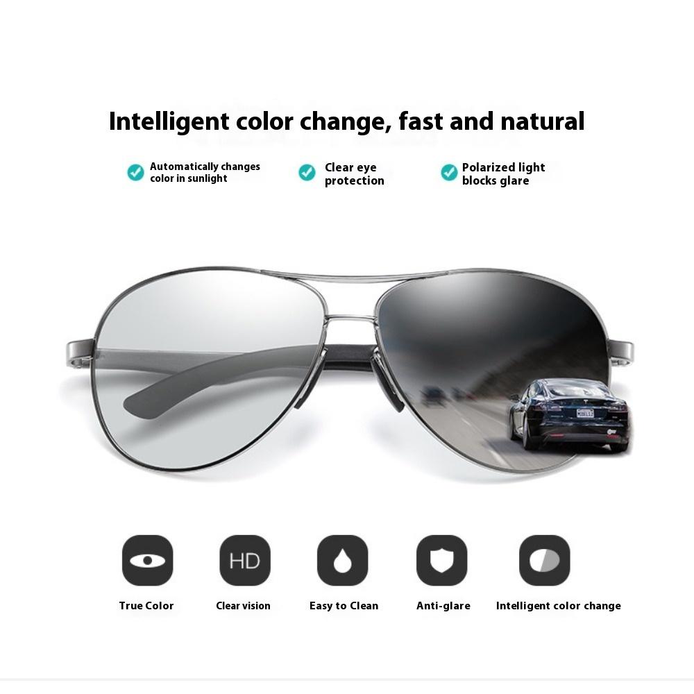 aoron Polarized Night Vision Sunglasses Metal Sunglasses Men's and Women's Fashion Color-changing Glasses Toad Glasses