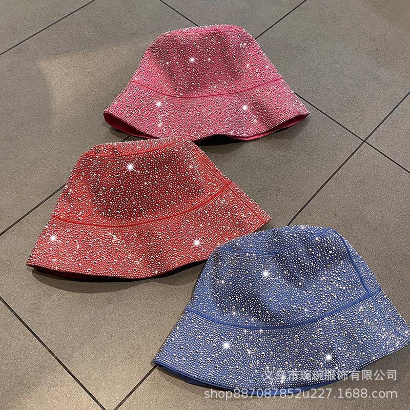 Heavy industry light luxury full diamond versatile fashion flat top bucket hat spring and autumn European and American foreign style show face small s