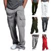 Men Spring Fall Pants with Multi Pockets Drawstring Elastic Waist Wide Leg Plus Size Sweatpants Stretchy Slacks Loose Street Style Sport Trousers