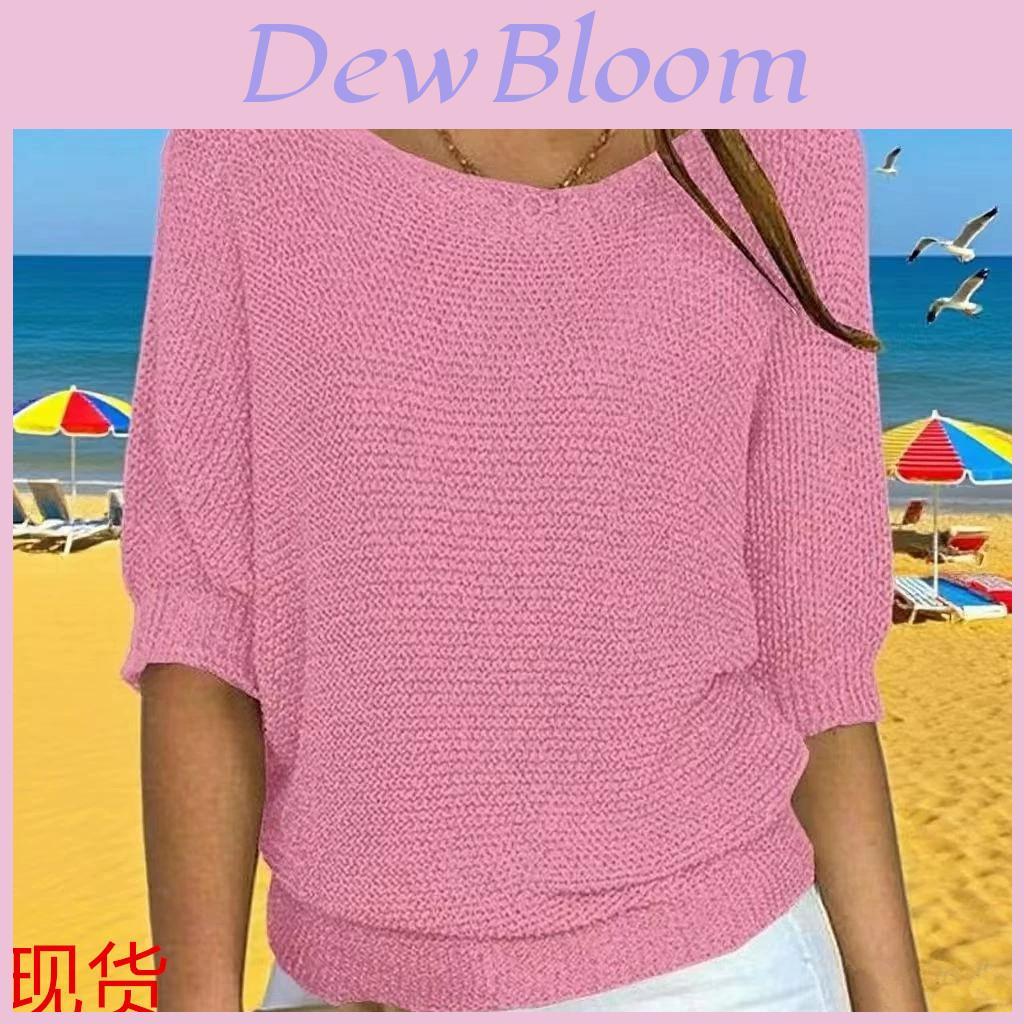 Knit Sweater Women Long Sleeve Crewneck With Flared Sleeves For Office Casual Wear