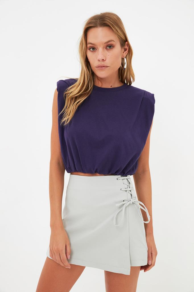 Women's Fashion Woven Short Skirt with Mink Binding and Eyelet Detail