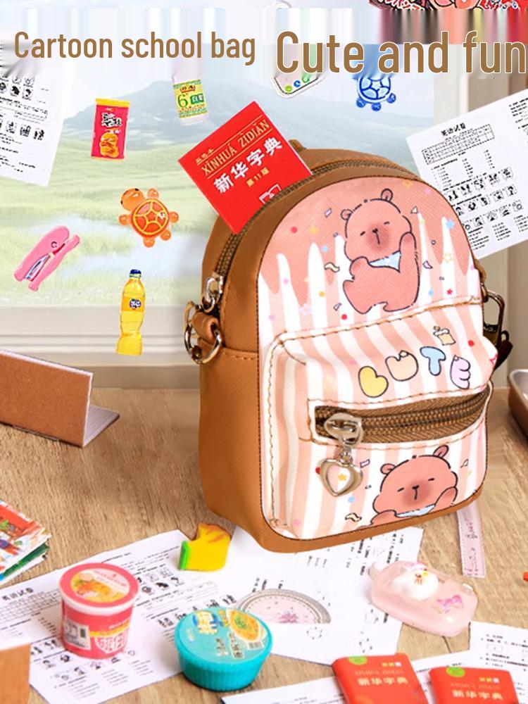 Мини-рюкзак капибары: Детская сумка через плечо для девочек с полным набором канцелярских принадлежностей