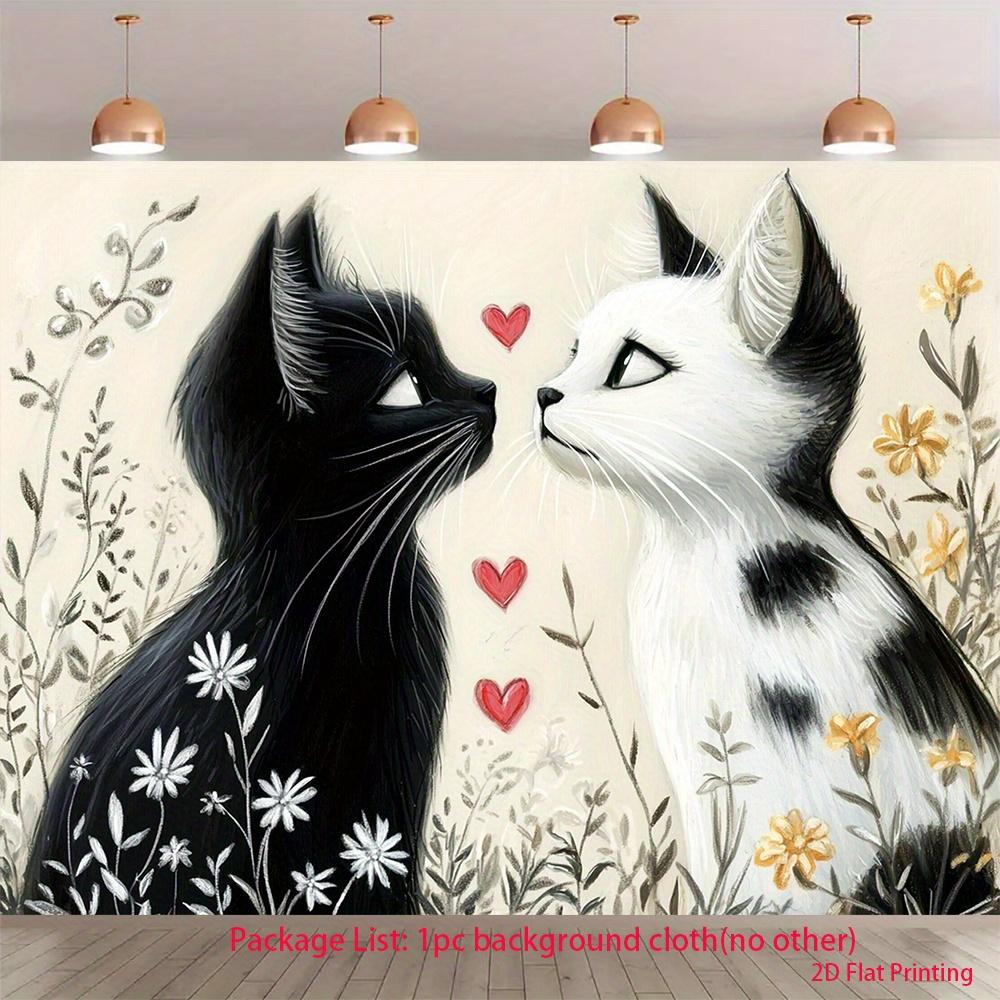 2D plane, 1 piece of cute black and white cat flower party banner - wedding, anniversary decoration