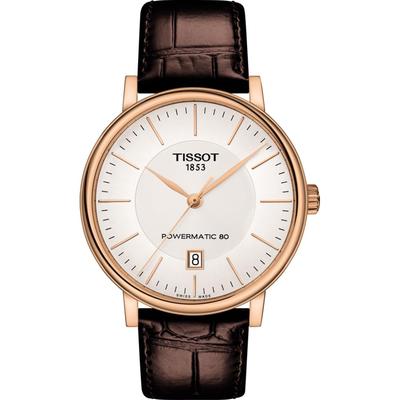 Часы TISSOT Carson Premium Powermatic 80 с кожаным ремешком (Официально импортировано) T1224073603100, Мужские Серебристый Циферблат