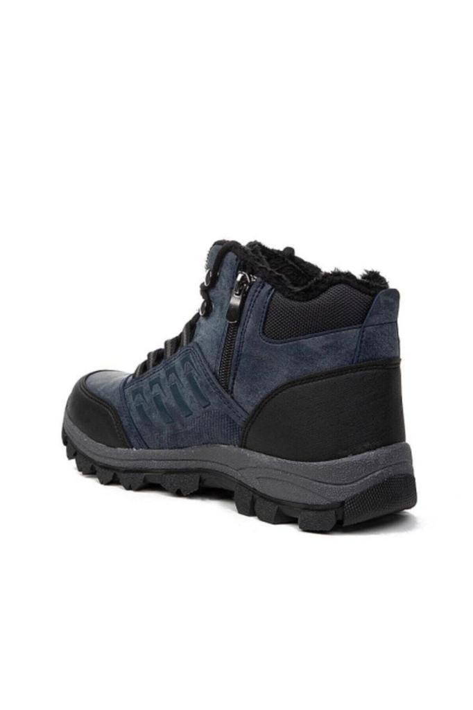 Men's Fashion Faux Leather Wedge Heeled Bootie Trekking Boots Water And Cold Resistant Zipper Fur Shoes