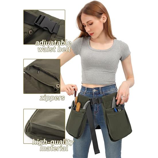 Поясная сумка для сада с застежкой-молнией и регулируемым ремнем Портативная сумка для инструментов с несколькими карманами Для активного отдыха Поясная сумка для кемпинга и рыбалки