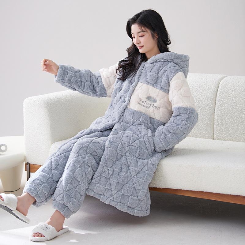 2023 Женская ночная рубашка из кораллового флиса: Плотный бархат с подкладкой, осенне-зимний, универсальный костюм для дома и улицы