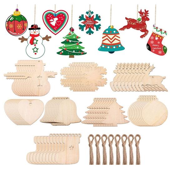 10 компл. рождественской елки с заусенцами, подвесная толщина, бесплатная форма, лазерная резка по дереву, мультяшная форма, резьба по дереву